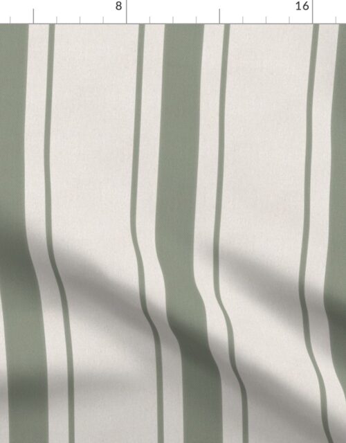 Fern Green Antique Vintage Mattress Ticking Stripe on Cream Fabric