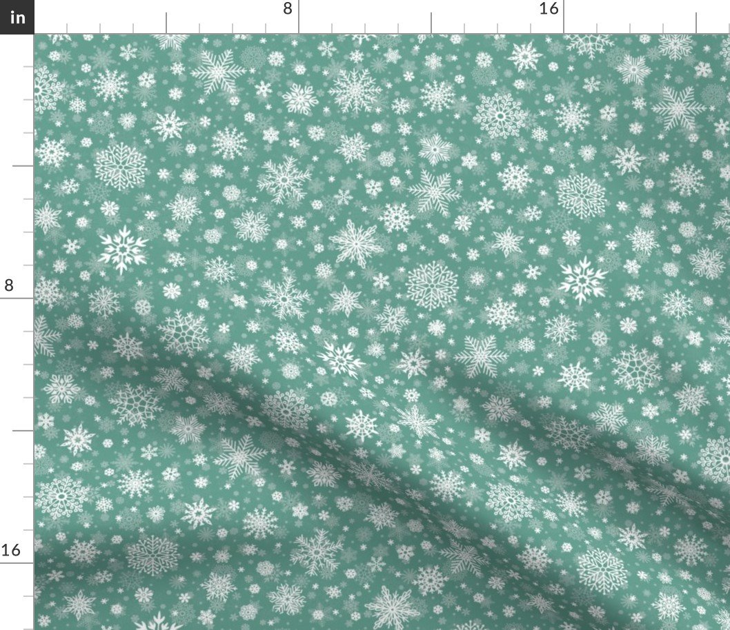 Fern Green and White Splattered Snowflakes to Match the Cut and Sew Christmas Dolls and Stockings Fabric