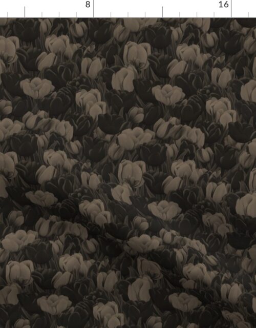 Field of Dutch Monochrome Grey and Black Tulips in Bloom Fabric
