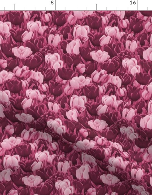Field of Dutch Pink and Magenta Tulips in Bloom Fabric