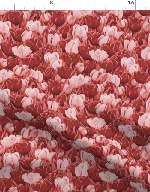 Field of Dutch Pink and Red Tulips in Bloom Fabric