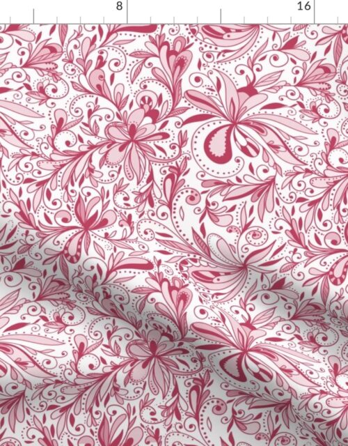 Floral Doodles Seamless Repeat Pattern in Rose Pink Fabric