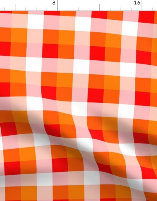 Florida Orange , White and Red Checked Tartan Plaid Fabric