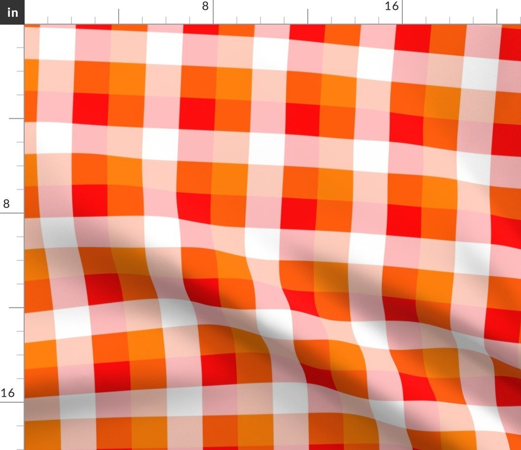 Florida Orange , White and Red Checked Tartan Plaid Fabric