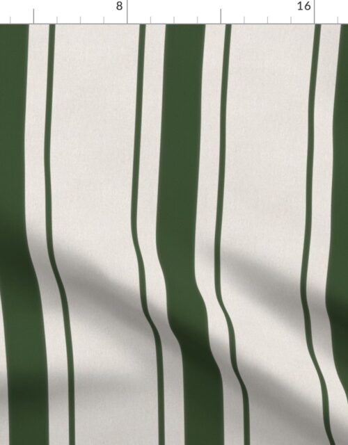 Forest Green Antique Vintage Mattress Ticking Stripe on Cream Fabric