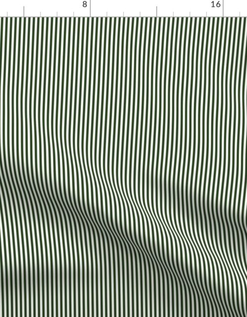 Forest Green and White 1/8-inch Thin Pencil Vertical Stripes Fabric