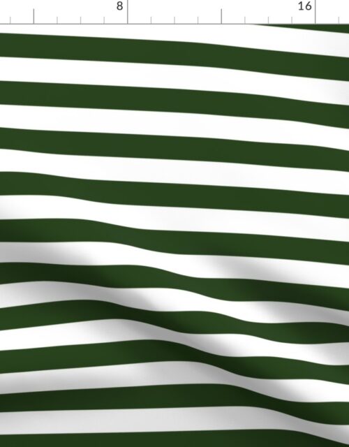 Forest Green and White Big 1-inch Beach Hut Horizontal Stripes Fabric