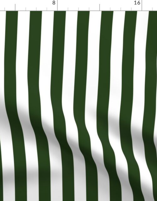 Forest Green and White Big 1-inch Beach Hut Vertical Stripes Fabric
