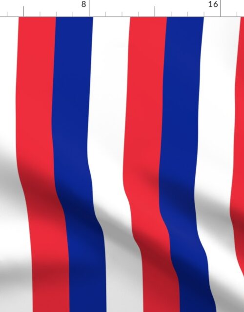 French Flag Colors Red, White and Blue Large 2 Inch Vertical Stripes Fabric