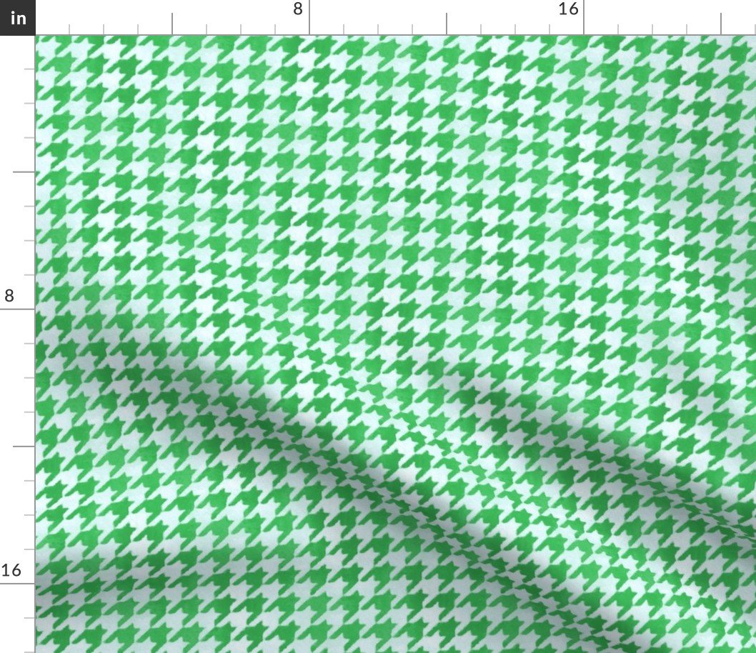 Fresh Green and White Handpainted Houndstooth Check Watercolor Pattern Fabric