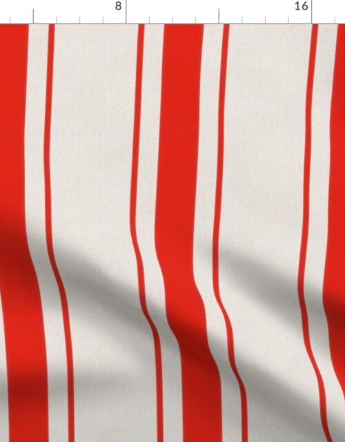 Garnet Red Antique Vintage Mattress Ticking Stripe on Cream Fabric