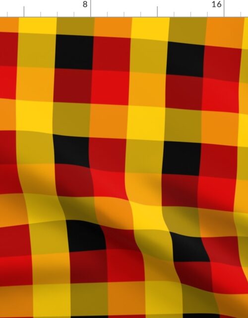 German Flag Colors Red, Gold and Black Large 2 Inch Gingham Check Fabric