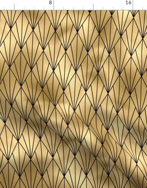 Gold Faux Foil Vintage Fan Art Deco Pattern Fabric