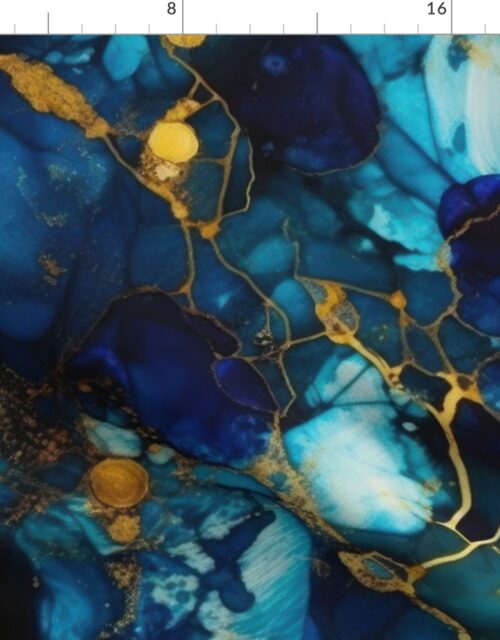Gold and Blue Sapphire Alcohol Ink 1 Fabric