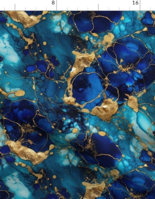 Gold and Blue Sapphire Alcohol Ink 2 Fabric
