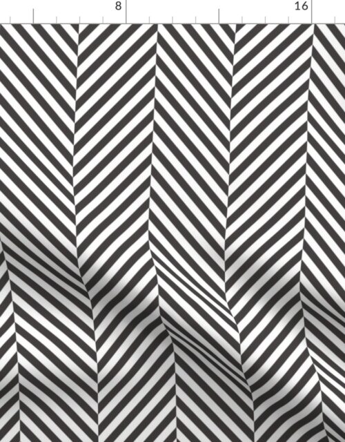 Graphite and White Geometric Herringbone Pattern Fabric