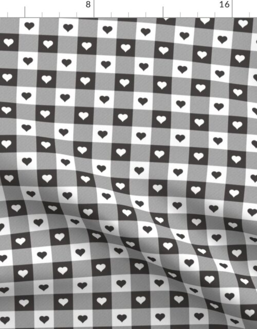 Graphite and White Gingham Check with Center Heart Medallions in Graphite and White Fabric