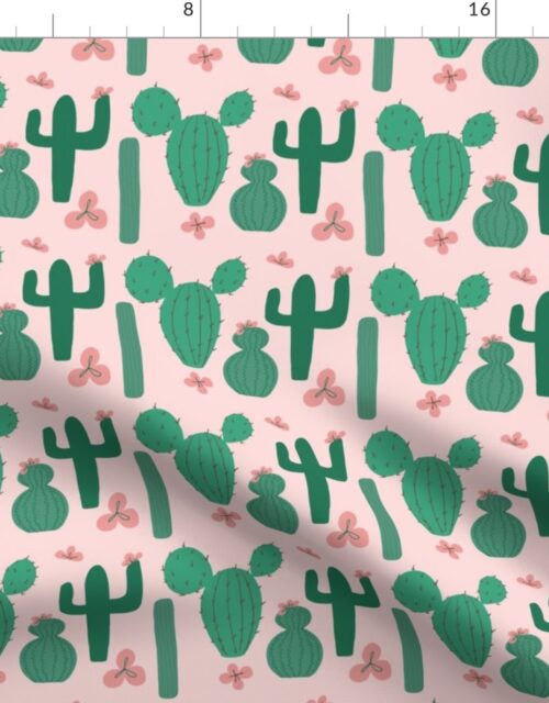 Green Cactus Shapes with Pink Cactus Flowers Fabric