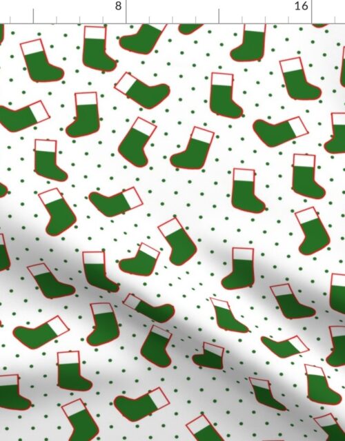 Green Christmas Stockings with Green Dots on White Fabric