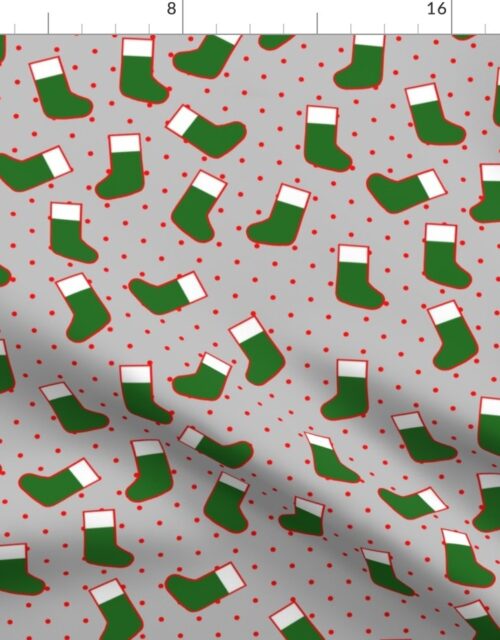 Green Christmas Stockings with Red  Dots on Silver Fabric