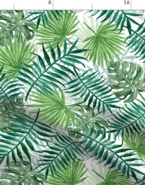 Green Fern Palm and Monstera Tropical Plants Fabric