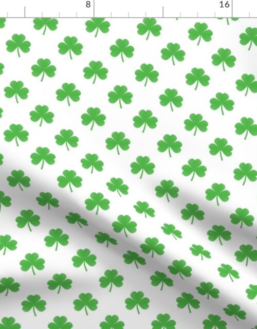 Green Heart-Shaped Clover on White St. Patricks Day Fabric