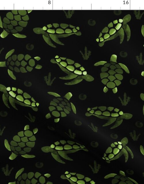 Green Ombre Watercolor Sea Turtle Print Fabric