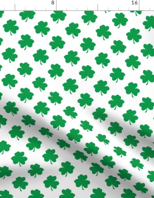 Green Shamrock Clover on White St. Patricks Day Fabric