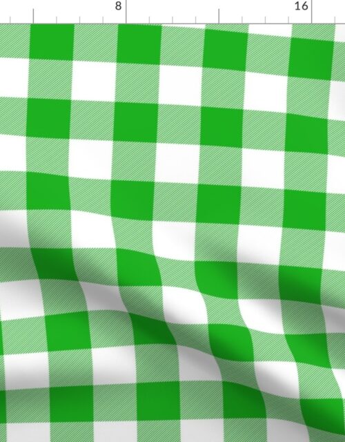 Green and White Buffalo Check Gingham Plaid Fabric