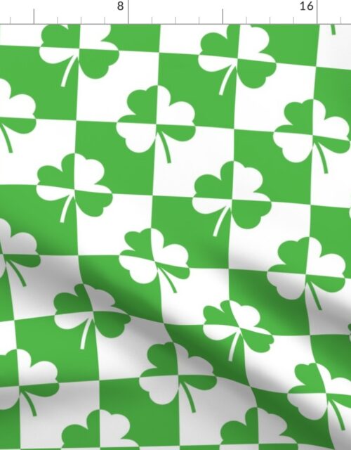 Green and White Irish Clover Check Pattern Fabric