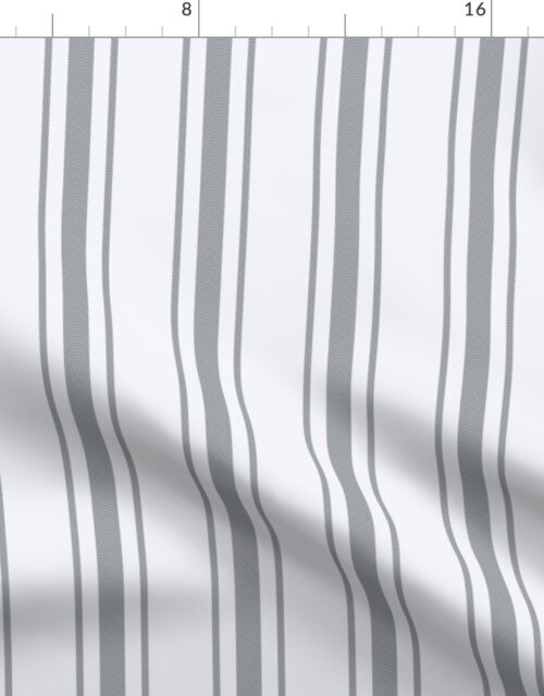 Grey Blue French Provincial Ticking Stripe on Off-White Fabric