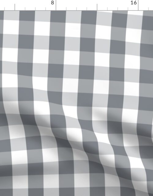 Grey Blue and White French Provincial Winter Gingham Check Fabric