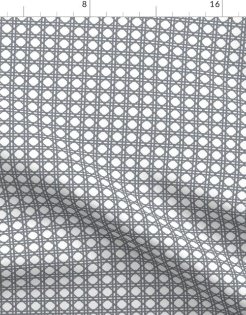 Grey Blue on White Rattan Caning Pattern Fabric