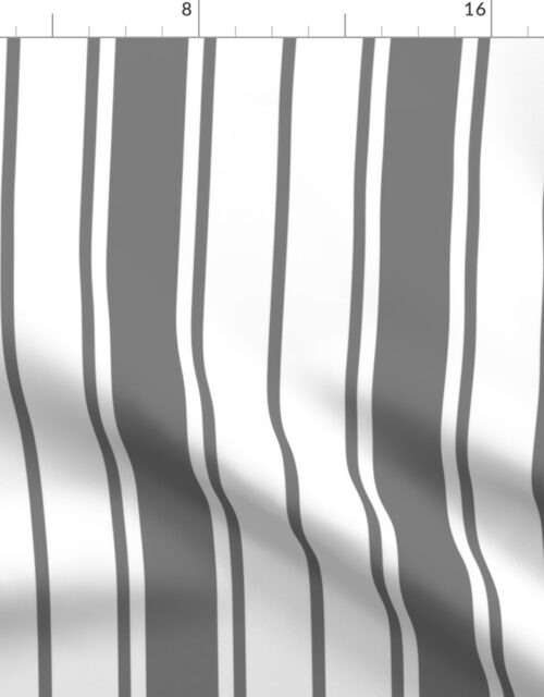 Grey Fog and White  Horizontal  French Stripe Fabric
