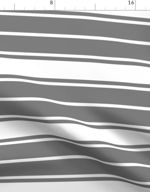 Grey Fog and white and White Horizontal  French Stripe Fabric