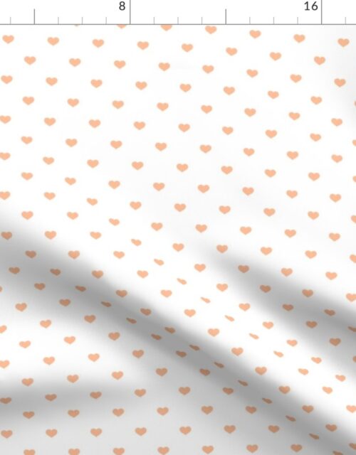 Half Inch Love Hearts in Peach Fuzz Color of the Year 2024 on White Fabric