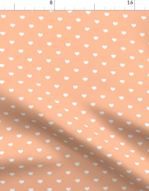 Half Inch Love Hearts in White on Peach Fuzz Color of the Year 2024 Fabric