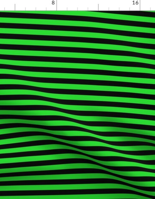 Halloween Holiday 1/2 inch Black and Monster Green Witch Stripes Fabric