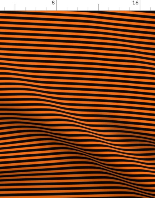 Halloween Holiday 1/4 inch Black and Dark Pumpkin Orange Witch Stripes Fabric