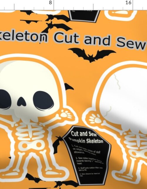 Halloween White Bone Skeleton Cut and Sew Doll Fabric