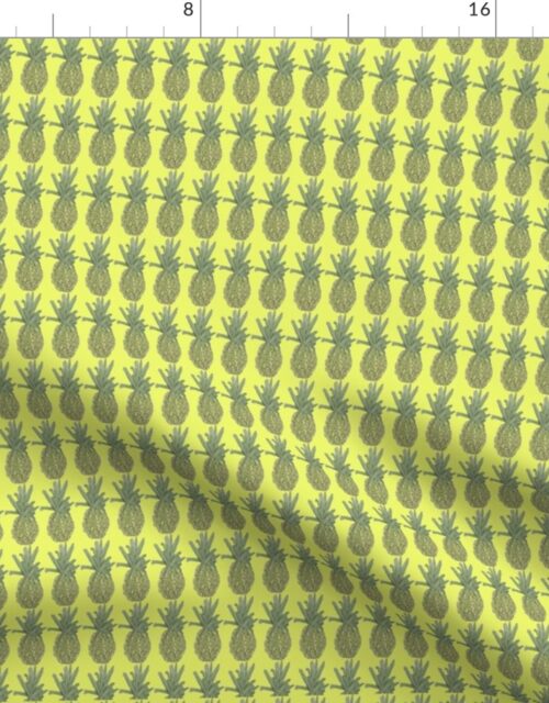 Hand-Painted Watercolor Pineapples on Fresh Yellow Fabric