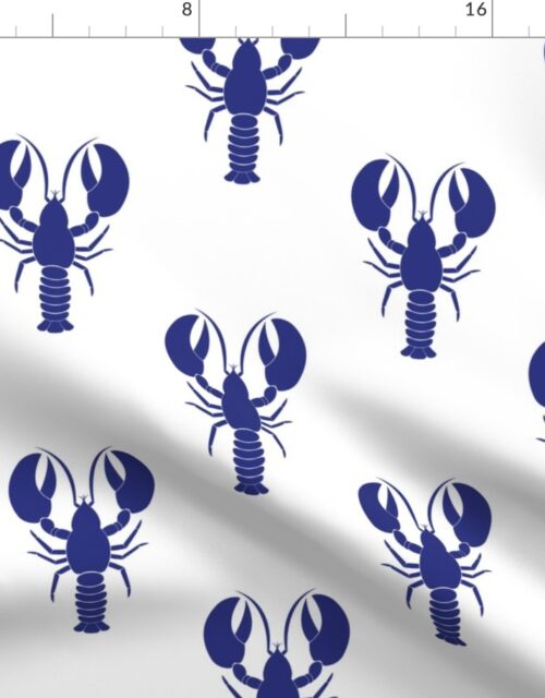 Handdrawn Motif of a Blue Lobster on White Fabric