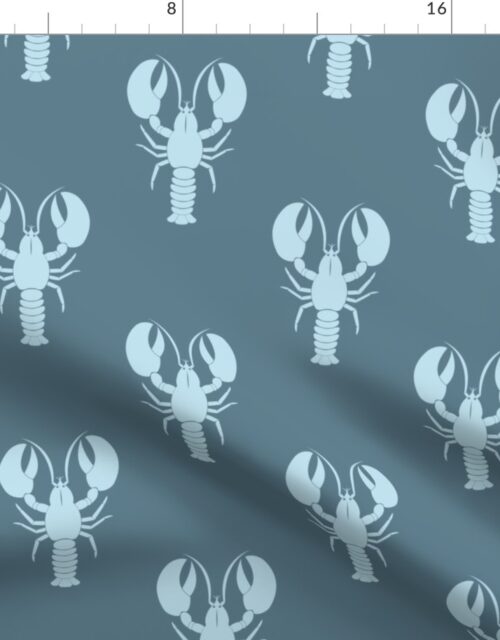 Handdrawn Motif of a Pale Blue Lobster on Teal Green Fabric