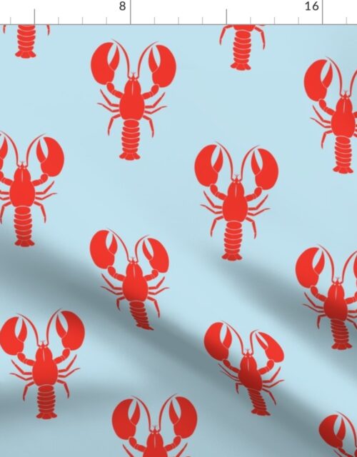 Handdrawn Motif of a Red Lobster on Pale Blue Fabric