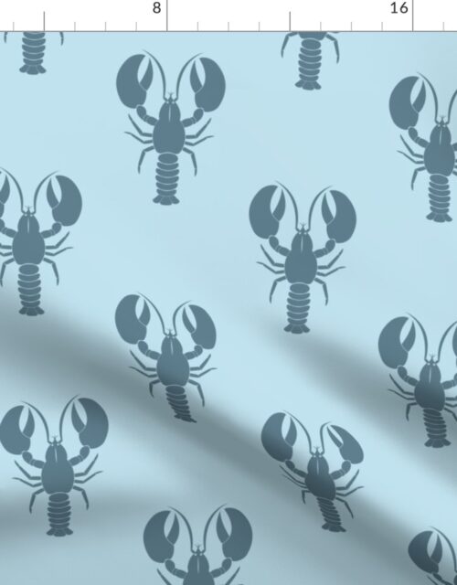 Handdrawn Motif of a Teal Green Lobster on Pale Blue Fabric