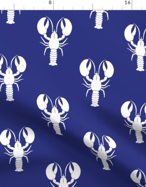 Handdrawn Motif of a White Lobster on Flag Blue Fabric
