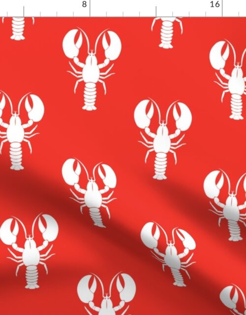 Handdrawn Motif of a White Lobster on Red Fabric