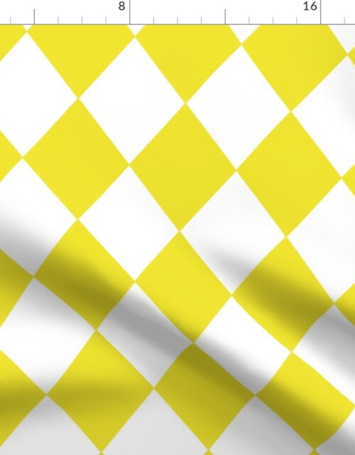 Highlighter Yellow Modern Diamond Pattern on White Fabric
