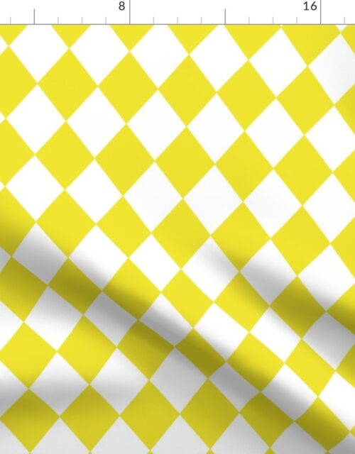 Highlighter Yellow Small Modern Diamond Pattern on White Fabric