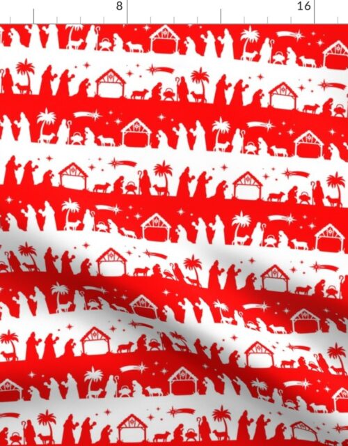 Holiday Red Christmas Nativity Silhouette Scene Fabric